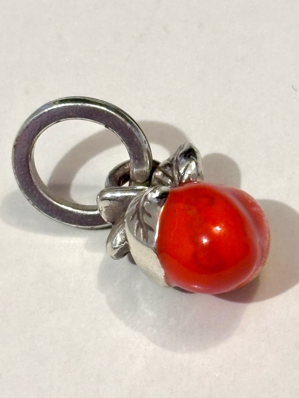 Brighton Georgia peach state charm Orange & yellow enamel Silver leaves